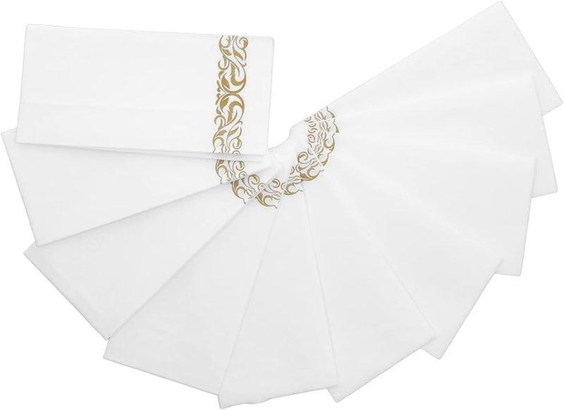مناديل العشاء القابلة للتصرف ذات الملمس الكتاني والحواف الذهبية المطبوعة بأناقة لحفلات الزفاف والفعاليات - Image 4