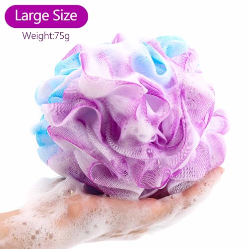 BTYMS 75gPc Large Loofahs Shower Sponge Exfoliating Body Scrubber Shower Scrunchies Mesh Pouf Bath Sponges Pack of 6 - Image 3