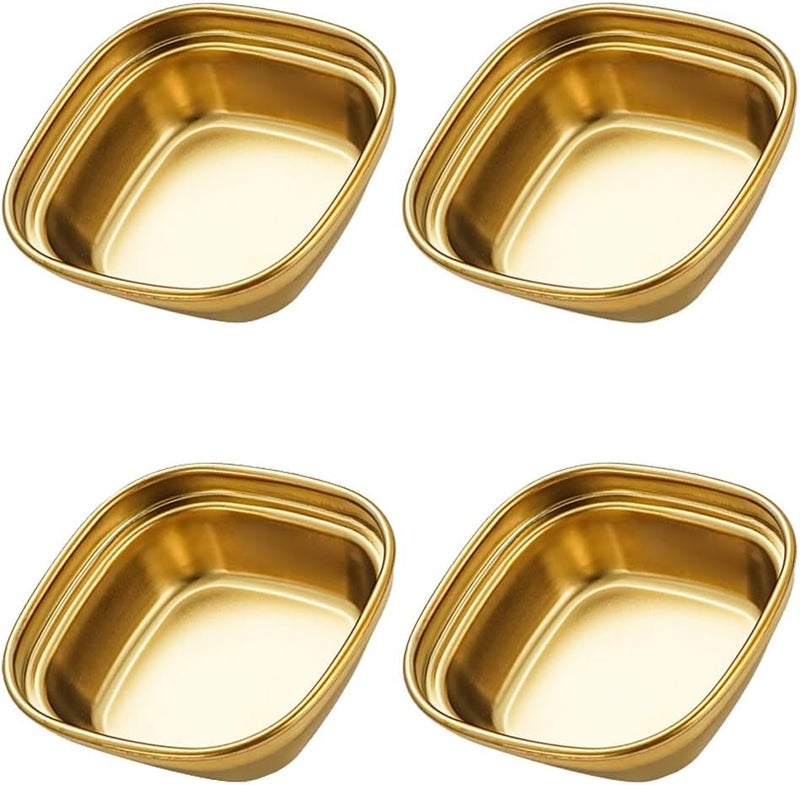 lasenersm 4 Pieces Sauce Dish Bowl Stainless Steel Seasoning Dish 1 Grid Sushi Dipping Bowls Square Saucer Bowl Appetizer Plate Saucer Dish Plate Sushi Dipping Plate Sauce Dip Bowl Golden - Image 1