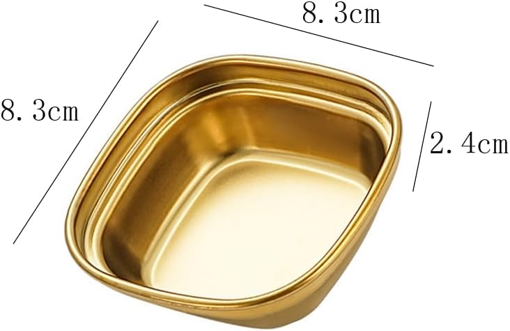 lasenersm 4 Pieces Sauce Dish Bowl Stainless Steel Seasoning Dish 1 Grid Sushi Dipping Bowls Square Saucer Bowl Appetizer Plate Saucer Dish Plate Sushi Dipping Plate Sauce Dip Bowl Golden - Image 2