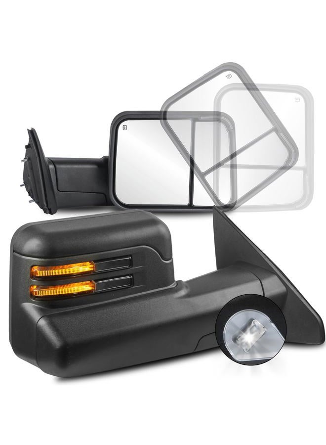 KUIPERAUTO Black Power Heated Towing Mirrors Compatible for 2019 2020 2021 2022 2023 2024 Ram 1500 Side mirrors with LED Turn Signal,Puddle Light,Temperature Sensor (Set of 2) - Image 1