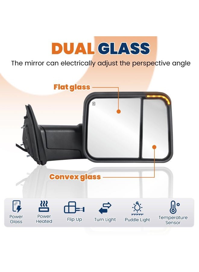 KUIPERAUTO Black Power Heated Towing Mirrors Compatible for 2019 2020 2021 2022 2023 2024 Ram 1500 Side mirrors with LED Turn Signal,Puddle Light,Temperature Sensor (Set of 2) - Image 2