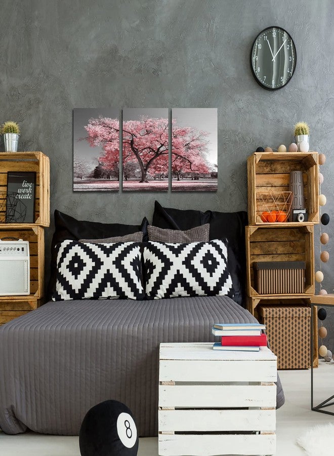 Visual Art Decor Pink Tree Canvas Wall Art Pink and Grey Room Decor Cherry Blossom Wall Art Modern Art Framed Ready to Hang Living Room Wall Decor 12x16inchx3 Piece - Image 4
