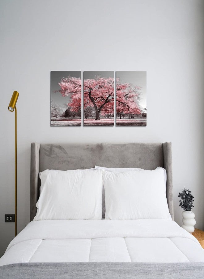 Visual Art Decor Pink Tree Canvas Wall Art Pink and Grey Room Decor Cherry Blossom Wall Art Modern Art Framed Ready to Hang Living Room Wall Decor 12x16inchx3 Piece - Image 2