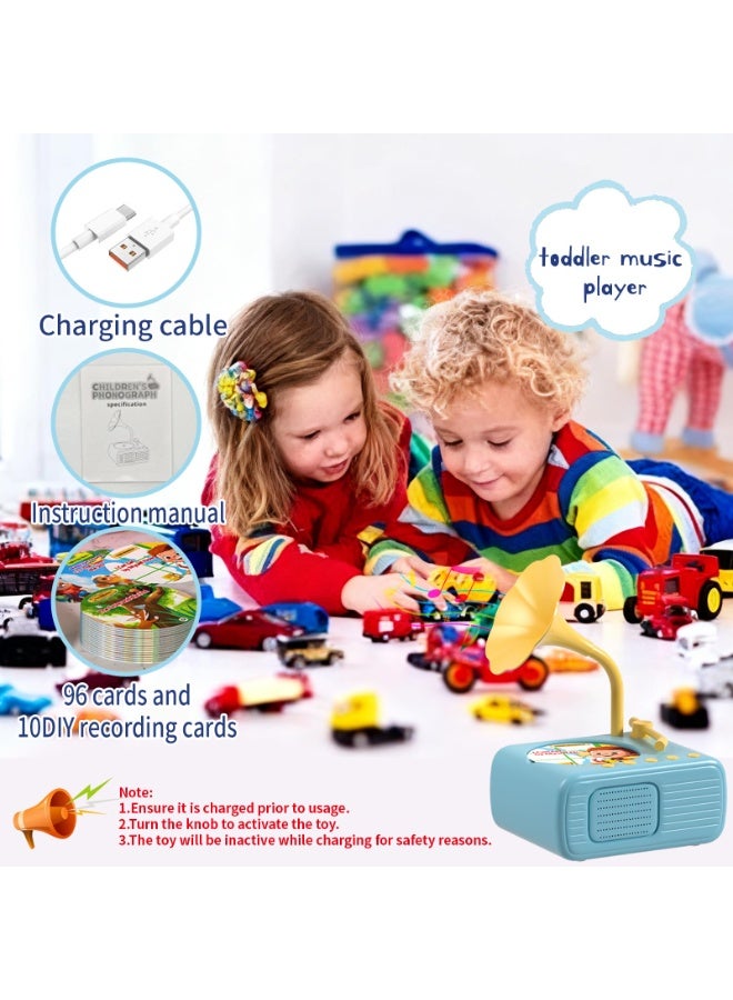 فونوغراف للأطفال مع 96 بطاقة صوتية + 8 بطاقات تسجيل، آلة قصة للتعليم المبكر، مشغل أسطوانات تعليمي، صندوق موسيقى، مناسب للأطفال من سن 3 سنوات فما فوق، هدية لكل من الأولاد والبنات. - Image 2