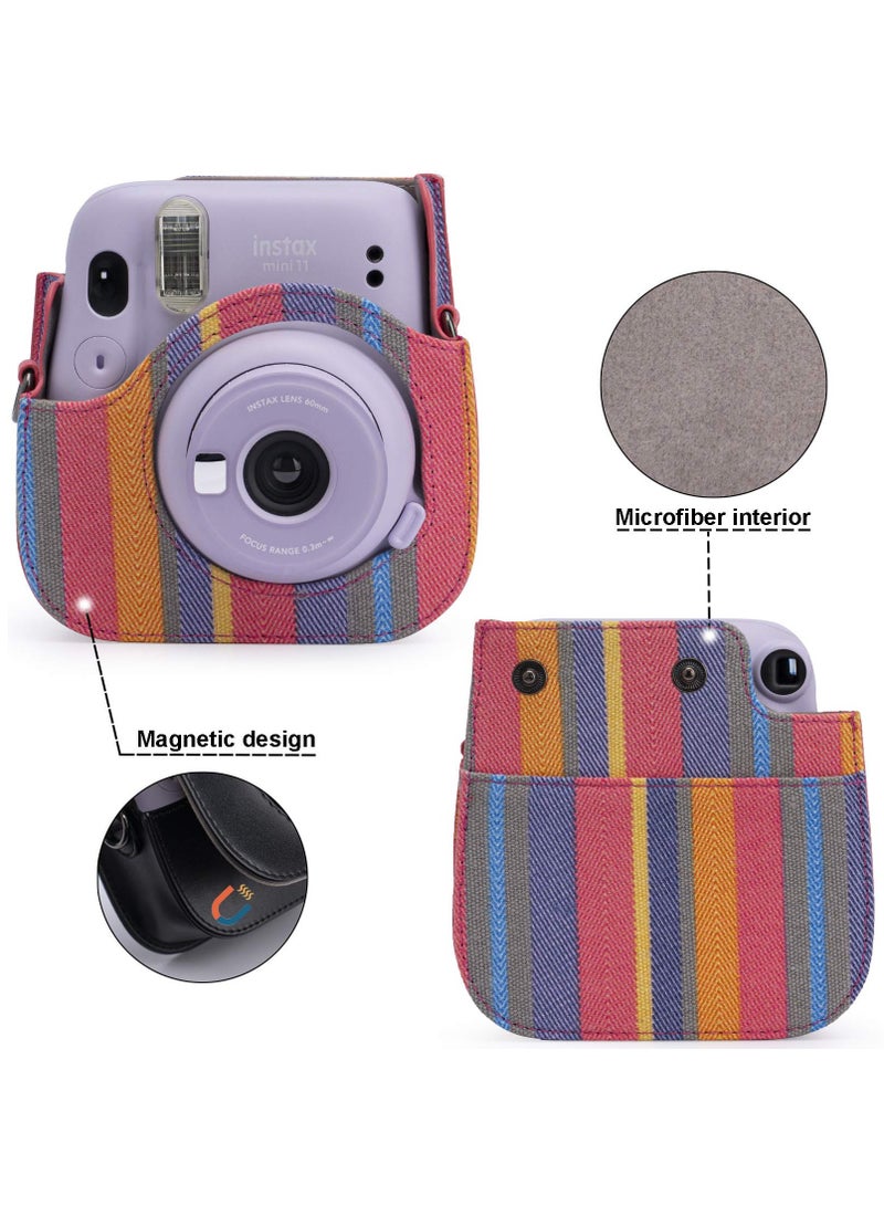 Fujifilm Instax Mini 11/9/8 Camera Case with Accessory Pocket and Adjustable Detachable Shoulder Strap (Colorful Stripes) - Perfect for Instant Film Photography! - Image 3