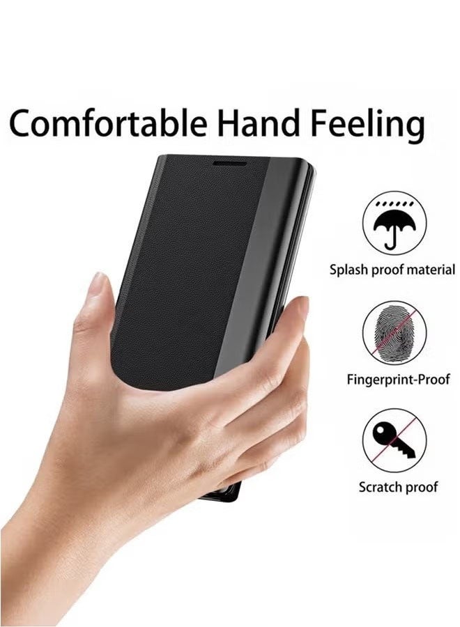 Honor X9c Flip Case, Ultra Slim TPU Leather Full Body Protection Magnetic Stand Shockproof Phone Cover, Electroplating Bracket Anti Fall Protective Cover, Black - Image 2