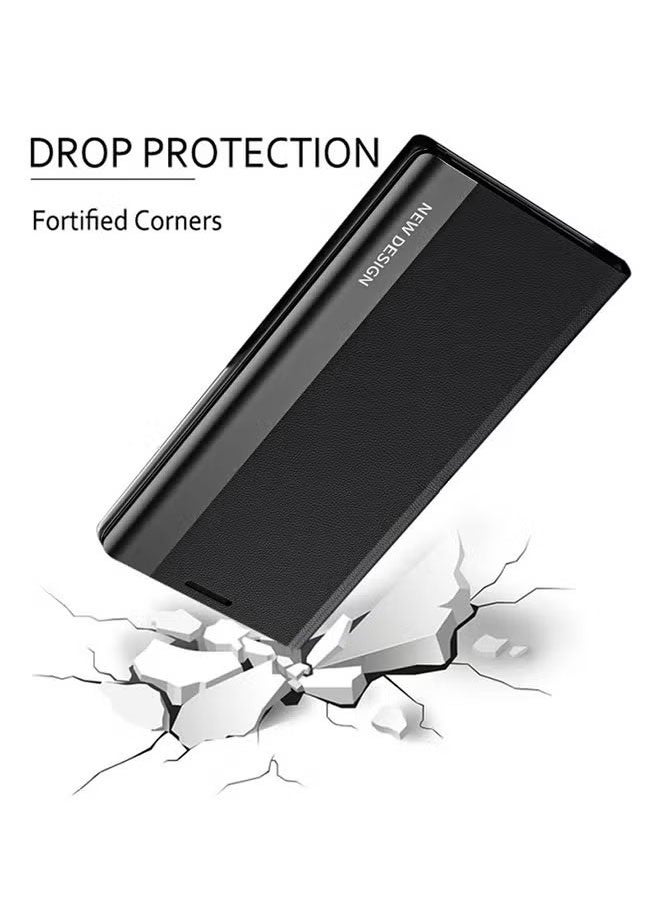 Honor X9c Flip Case, Ultra Slim TPU Leather Full Body Protection Magnetic Stand Shockproof Phone Cover, Electroplating Bracket Anti Fall Protective Cover, Black - Image 3