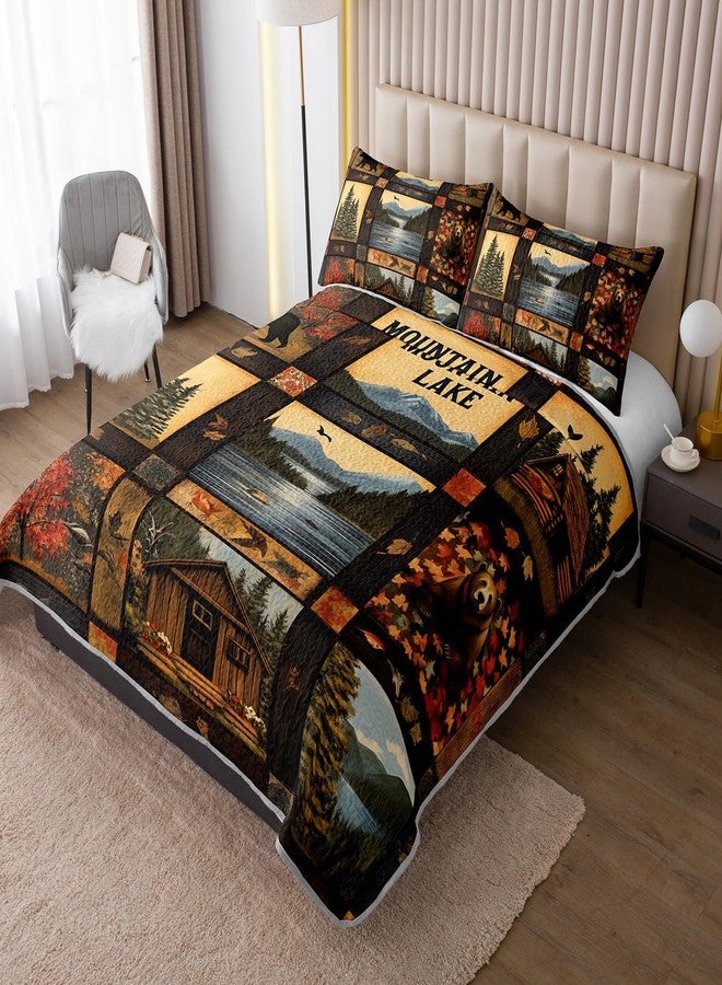 UEVBF Country Cabin Quilts King Size,Bear Forest Bedding Set for Room Decor,3-Piece Lightweight All Season Quilt Set,Countryside Bedding with 2 Pillowcases. - Image 2