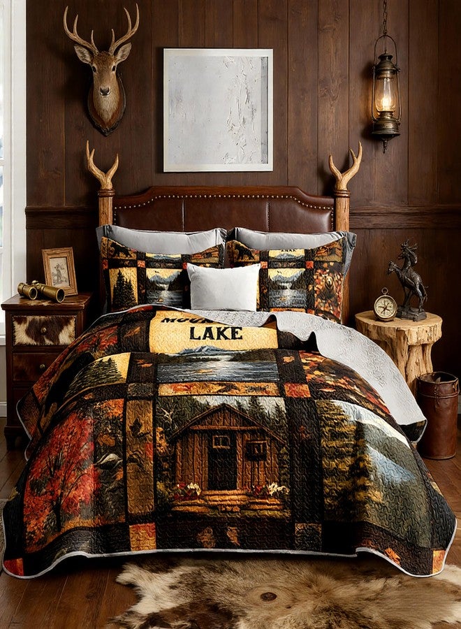 UEVBF Country Cabin Quilts King Size,Bear Forest Bedding Set for Room Decor,3-Piece Lightweight All Season Quilt Set,Countryside Bedding with 2 Pillowcases. - Image 1