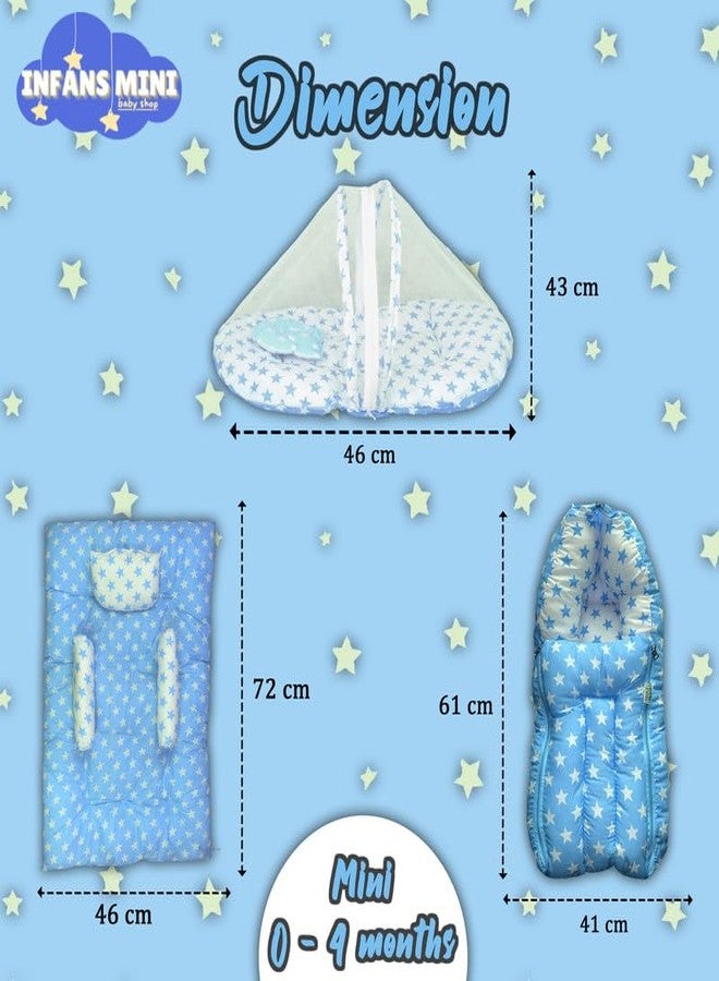 Infans Mini طقم مفروشات أطفال حديثي الولادة من إنفانز ميني، قطن فاخر | سرير محمول للأطفال | سرير مزود بناموسية | سرير نوم للأطفال من عمر 0-4 أشهر (ميني) | طقم مفروشات محمول للجنسين مكون من 3 قطع | (أزرق ميلكي ستار) - Image 3