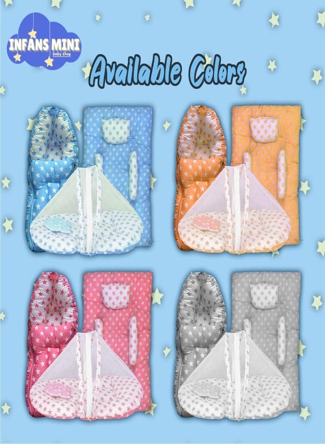 Infans Mini طقم مفروشات أطفال حديثي الولادة من إنفانز ميني، قطن فاخر | سرير محمول للأطفال | سرير مزود بناموسية | سرير نوم للأطفال من عمر 0-4 أشهر (ميني) | طقم مفروشات محمول للجنسين مكون من 3 قطع | (أزرق ميلكي ستار) - Image 5