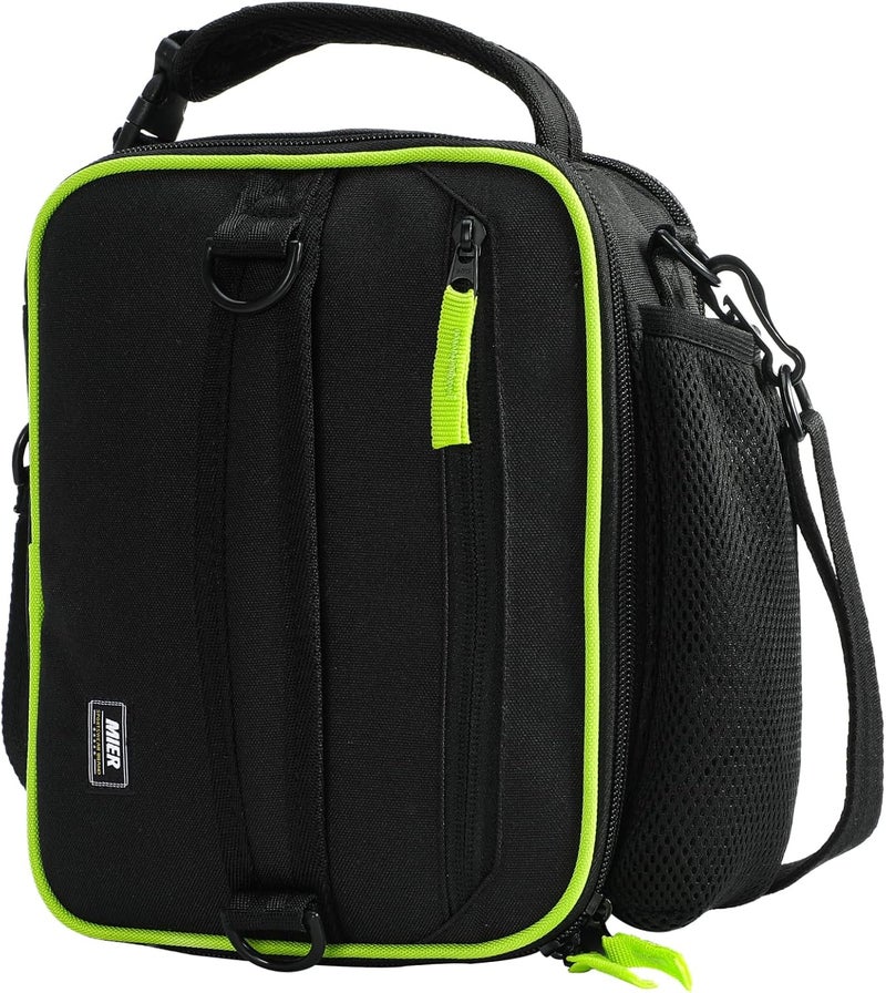 MIER Expandable Lunch Bag Insulated Lunch Box for Men to Work Travel Portable Lunchbox Bags with Shoulder Strap and Water Bottle Holder(Black/Green - Image 1