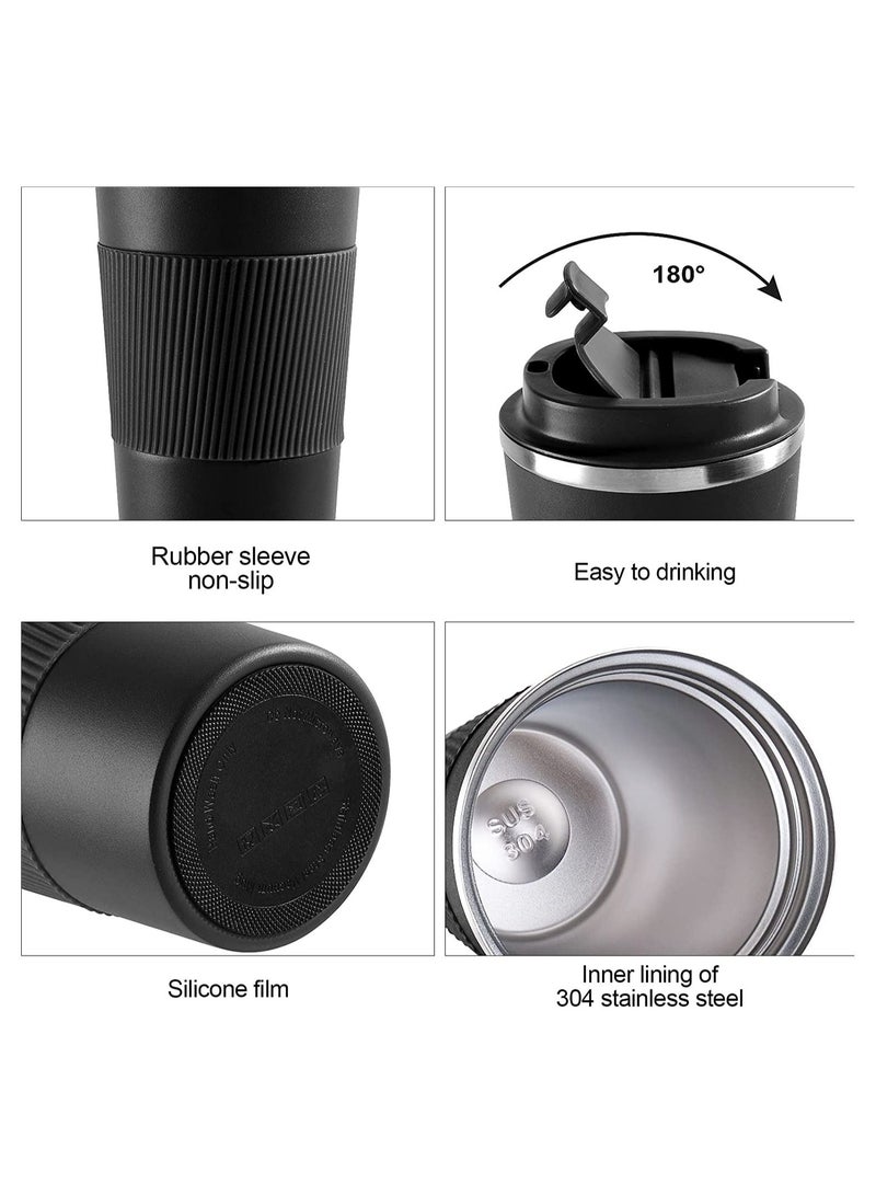Vacuum Stainless Steel Mug  Double Wall Leak Proof Travel Tumbler 500ML Insulated Coffee Cup with Splash Proof Slide Lid Black  - Image 2