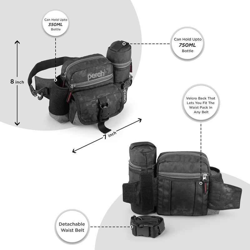 perch Waist Bag with Insulated (Hot and Cold) Detachable Bottle Holder-Multi-Utility Travel Sling Bag for Men - Perfect for Hiking, Trekking, and Camping - Durable and Water Resistant (Black) - Image 4