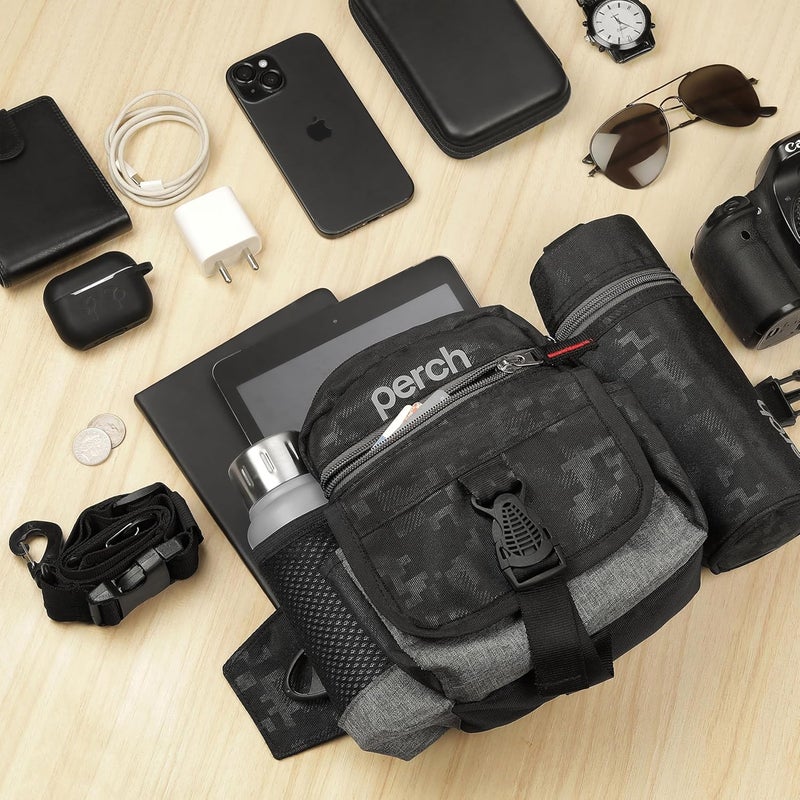 perch Waist Bag with Insulated (Hot and Cold) Detachable Bottle Holder-Multi-Utility Travel Sling Bag for Men - Perfect for Hiking, Trekking, and Camping - Durable and Water Resistant (Black) - Image 3