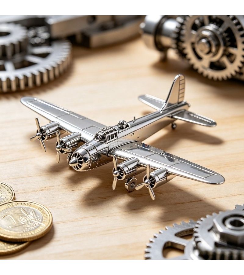 3D Stereometric Metal Puzzle Silvery Lancaster Bomber High Difficulty Assembly Model Military Aircraft Collection Home Decor Gift - Image 4