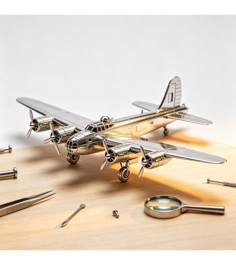 3D Stereometric Metal Puzzle Silvery Lancaster Bomber High Difficulty Assembly Model Military Aircraft Collection Home Decor Gift - Image 3