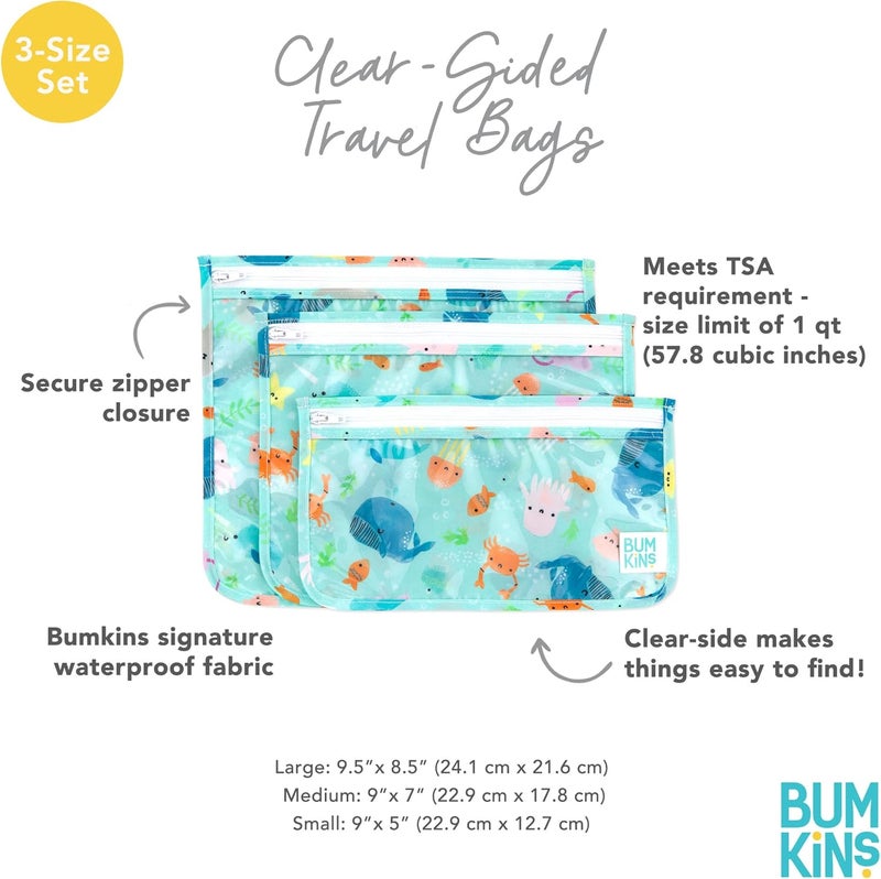 BUMKiNs Travel Bag, Toiletry, Baby, TSA Approved Pouch, Zip Bag, Quart Size Compliant, Clear-Sided, Diaper Bag Organization, Makeup, Accessories, Set of 3 - Image 5