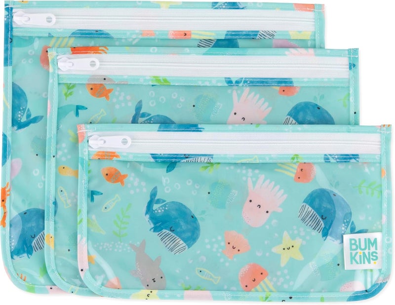 BUMKiNs Travel Bag, Toiletry, Baby, TSA Approved Pouch, Zip Bag, Quart Size Compliant, Clear-Sided, Diaper Bag Organization, Makeup, Accessories, Set of 3 - Image 1