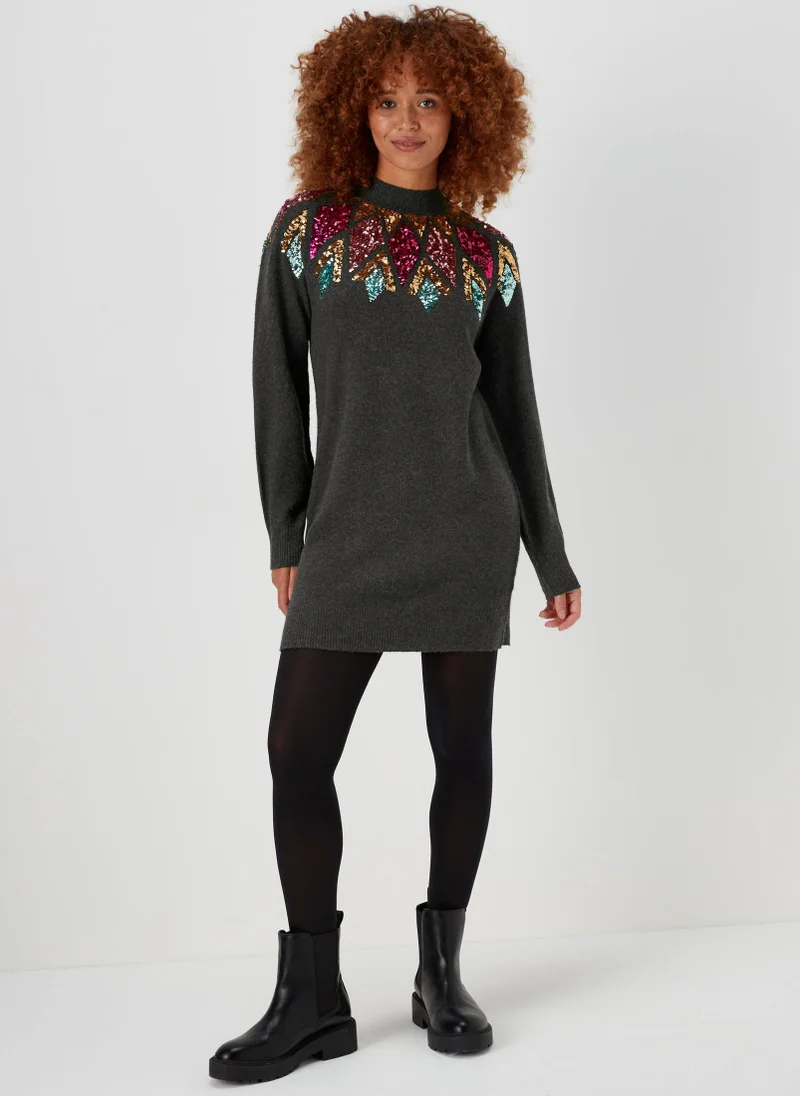 Matalan Charcoal Sequin Yoke Tunic Dress