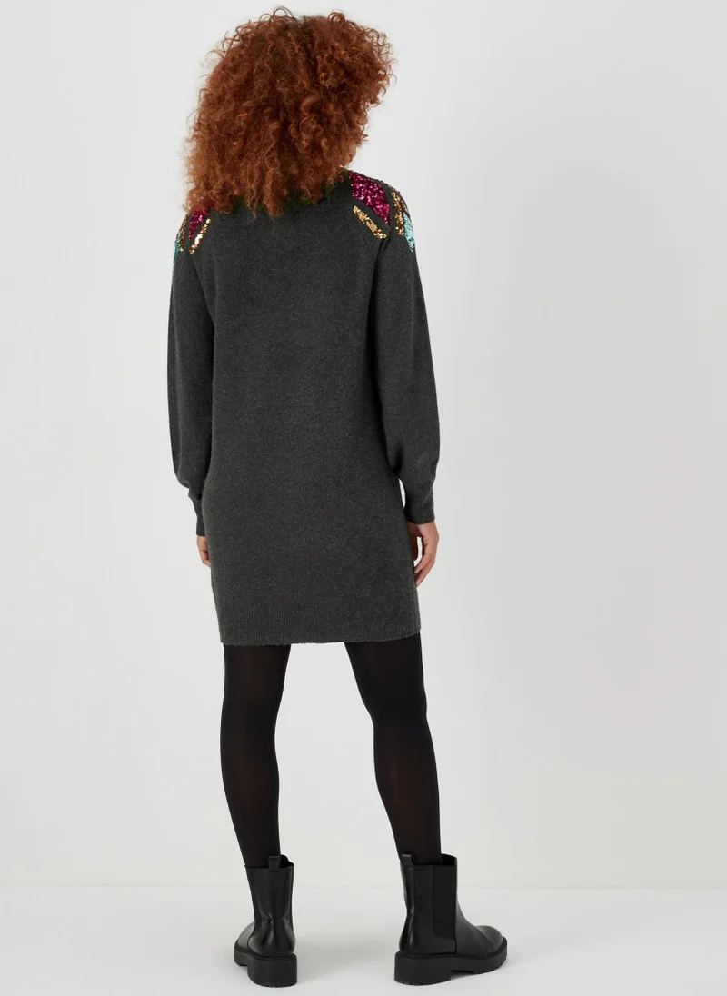 Matalan Charcoal Sequin Yoke Tunic Dress