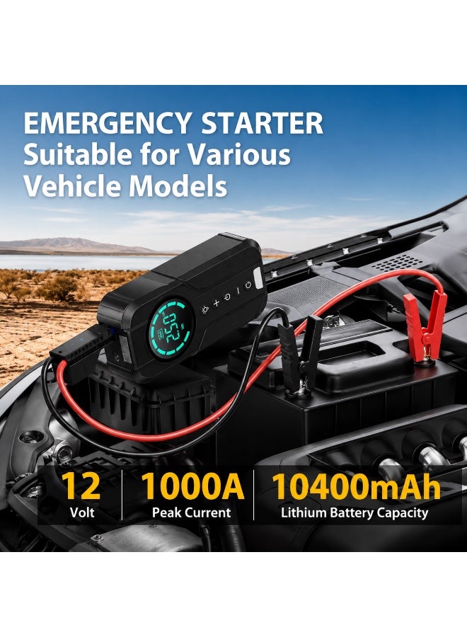 جهاز تشغيل بطارية السيارة ومنفاخ هواء محمول 2 في 1 | 1000 أمبير Peak | منفاخ إطارات رقمي 150 PSI | شاشة رقمية كبيرة | مصباح LED للطوارئ | ضمان لمدة سنة - Image 3