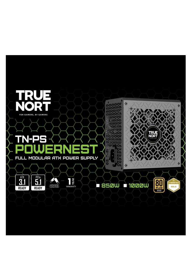 Truenort TrueNort 1000W 80 Plus Gold Certified Full Modular Power Supply ATX 3.1, PCIe 5.1 12V Japanese Capacitiors Reliable, Efficient, and Silent Performance Gaming Power Supply  - Image 5