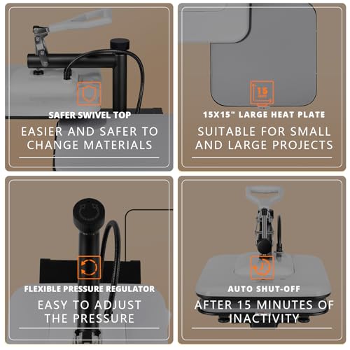 HTVRONT Heat Press Machine for T Shirts - 15x15 Swing Away Shirt Press Machine - Professional Heat Press for Sublimation, Vinyl, Heat Transfer Projects, Heats Up Fast & Distribute Heat Evenly (White) - Image 5