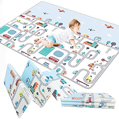 EASY SHOPE Printed Baby Playmat Folding Extra Large Track Design Waterproof Portable Double Sided Non-Slip Reversible Baby Toddler Outdoor Indoor Picnic/Beach/Travel Use Mat Cover, 6x6.5 Ft,Multicolor - Image 1
