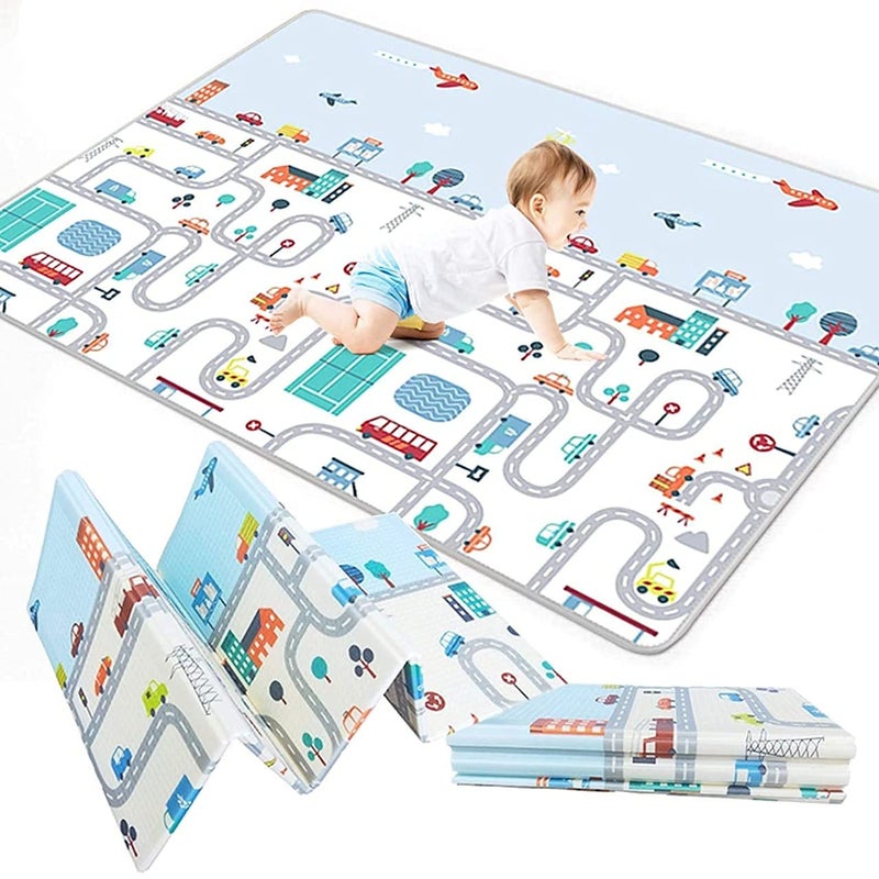 EASY SHOPE Printed Baby Playmat Folding Extra Large Track Design Waterproof Portable Double Sided Non-Slip Reversible Baby Toddler Outdoor Indoor Picnic/Beach/Travel Use Mat Cover, 6x6.5 Ft,Multicolor - Image 3