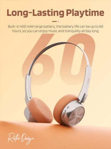 iKF-R1 Retro Headphones Bluetooth 5.4 Hi-Fi Sound Custom EQ via App 60H Playtime Comfortable Fit Multipoint Connection Lightweight Vintage Headphones (Brown) - Image 4