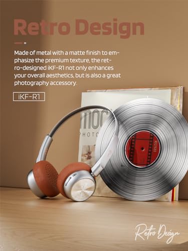 iKF-R1 Retro Headphones Bluetooth 5.4 Hi-Fi Sound Custom EQ via App 60H Playtime Comfortable Fit Multipoint Connection Lightweight Vintage Headphones (Brown) - Image 2