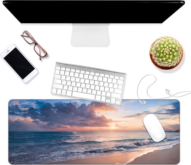 Dynippy Thin Extended Gaming Mouse Pad with Stitched Edges Large Mousepad Long XXL Keyboard and Mouse pad Desk Mat for Gaming Office & Home - Galaxy Space (Beach) - Image 3