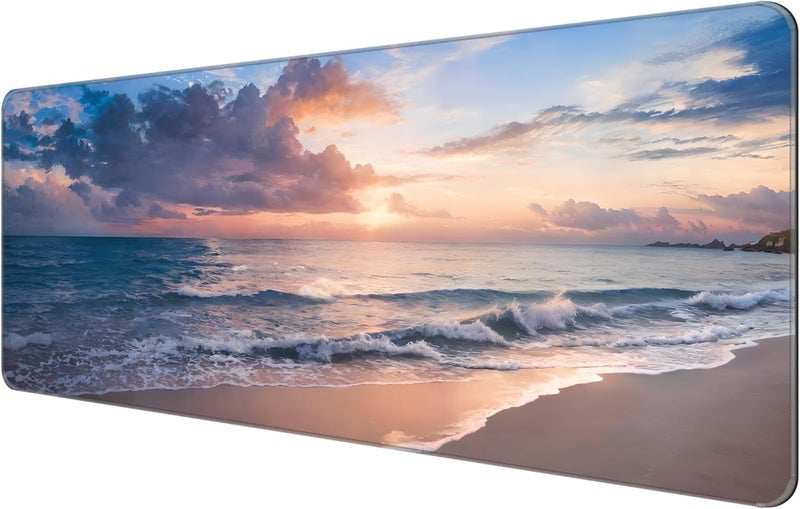 Dynippy Thin Extended Gaming Mouse Pad with Stitched Edges Large Mousepad Long XXL Keyboard and Mouse pad Desk Mat for Gaming Office & Home - Galaxy Space (Beach) - Image 1