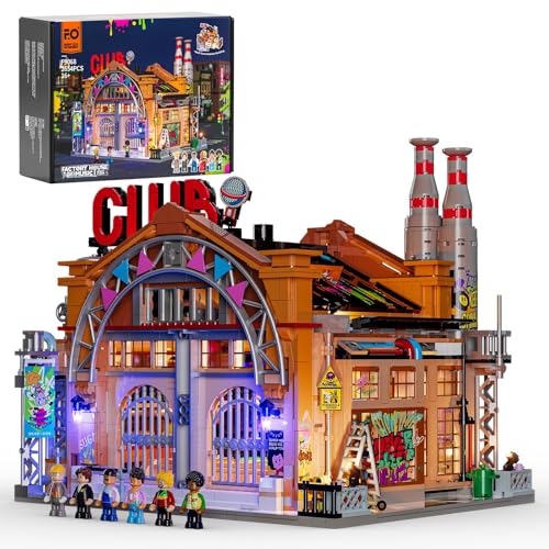 FUNWHOLE Factory House of Music Lighting Building Bricks Set Street Fusion Music Club City Town Fully Accessible MultiForm Modular Collection Kit 2654 Pcs for Adults Teens Street Culture Lovers - Image 1