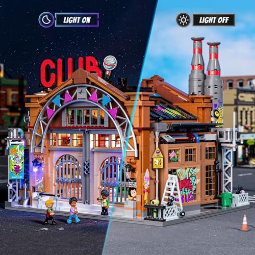 FUNWHOLE Factory House of Music Lighting Building Bricks Set Street Fusion Music Club City Town Fully Accessible MultiForm Modular Collection Kit 2654 Pcs for Adults Teens Street Culture Lovers - Image 5