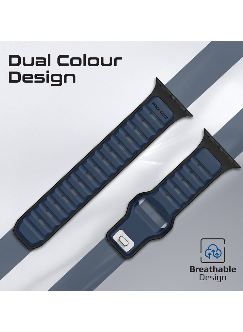 PROMATE Dual-Colour Apple Watch Band with Dust-Proof UV Treated Surface, Rust-Resistant Stainless-Steel Buckle, Durable Silicone Construction, Stylish Sporty Design for All Sizes and Series Compatibility, SiliBand-DC Blue - Image 2