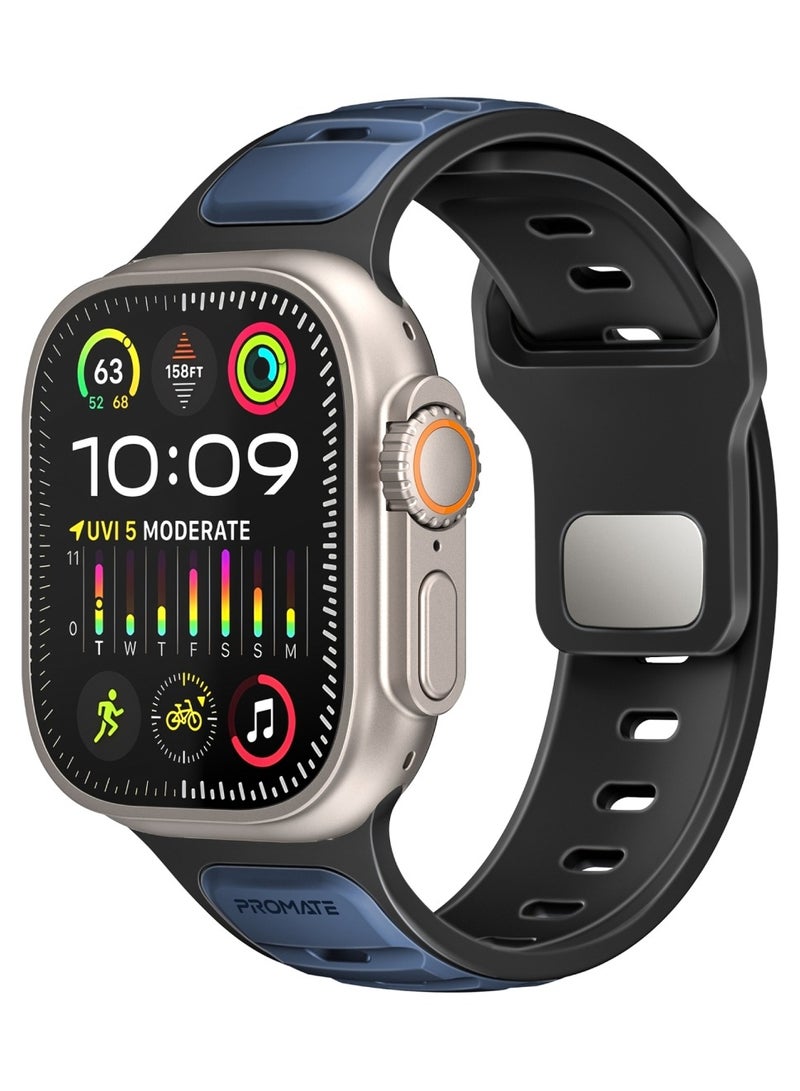 PROMATE Dual-Colour Apple Watch Band with Dust-Proof UV Treated Surface, Rust-Resistant Stainless-Steel Buckle, Durable Silicone Construction, Stylish Sporty Design for All Sizes and Series Compatibility, SiliBand-DC Blue - Image 1