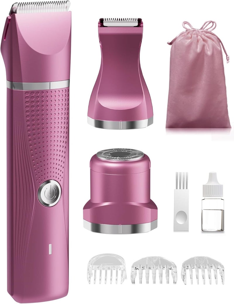 unibono 3in1 Electric Razor for Women  Waterproof Women Bikini TrimmerRechargeable Electric Shaver for WomenPubic Hair Trimmer WomenPersonal Trimmer Groomer for Body Hair Rose Red RR1 