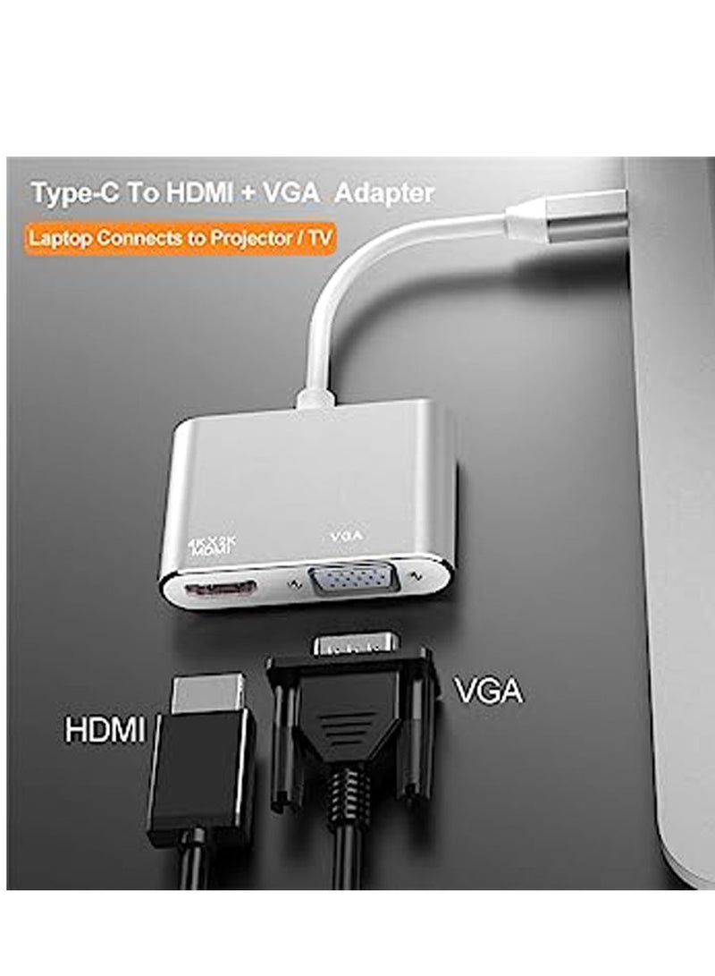 USB C to HDMI VGA Adapter,2 in 1 USB 3.1 Type C to VGA HDMI 4K Video Converter Compatible with MacBook Pro/Air 2020 2019,iPad Pro,Surface - Image 2