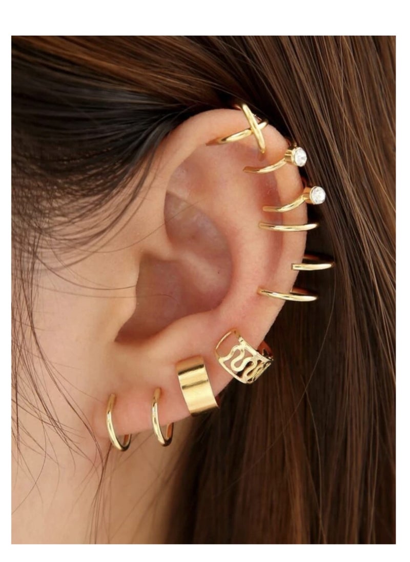 YUCCA Ear Stud Earrings Fake Earring Non Piercing Cartilage Clip Set of 12  - Image 1