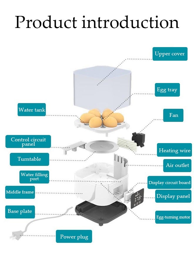 DUNISO Egg incubator, fully automatic incubator for 6 eggs, poultry incubator with LED display screen, equipped with automatic egg flipping and humidity control, suitable for incubating chickens, ducks, geese, quails  - Image 3