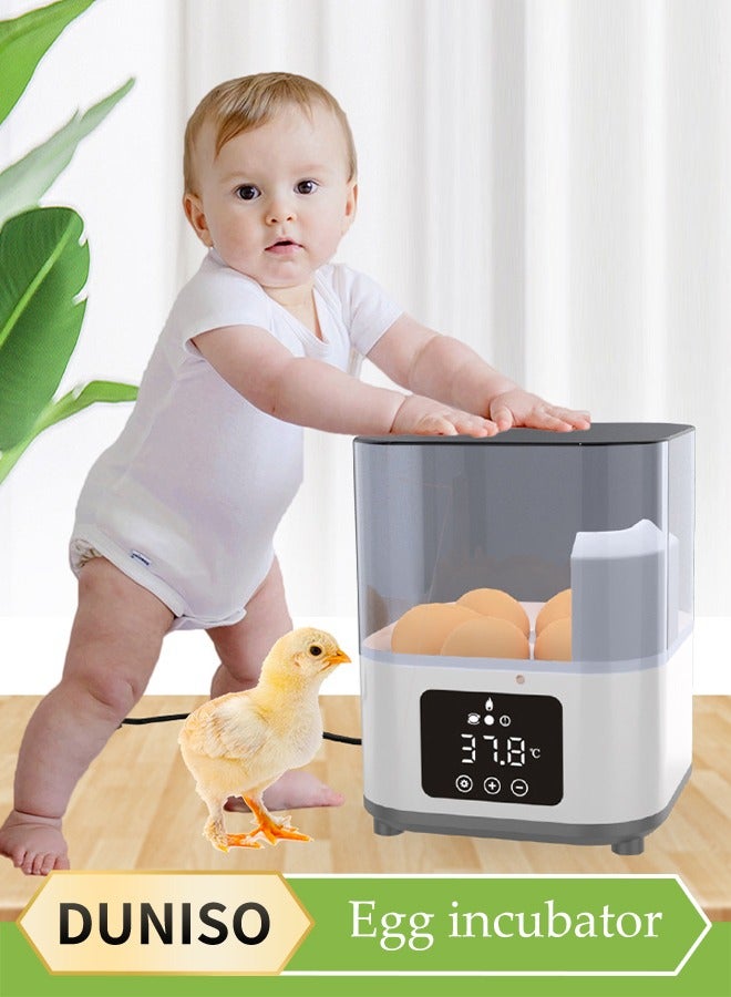 DUNISO Egg incubator, fully automatic incubator for 6 eggs, poultry incubator with LED display screen, equipped with automatic egg flipping and humidity control, suitable for incubating chickens, ducks, geese, quails  - Image 1