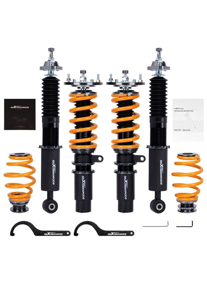 maXpeedingrods نظام تعليق قابل للتعديل لسيارة بي إم دبليو 3 سيريز E46 1998-2007 318i 330i 325i 328i 318d 320d 320i 325i 330d، 24 مستوى من امتصاص الصدمات القابل للتعديل، مجموعة خفض مطورة T6 قابلة للتعديل في الارتفاع، ذهبية - Image 1