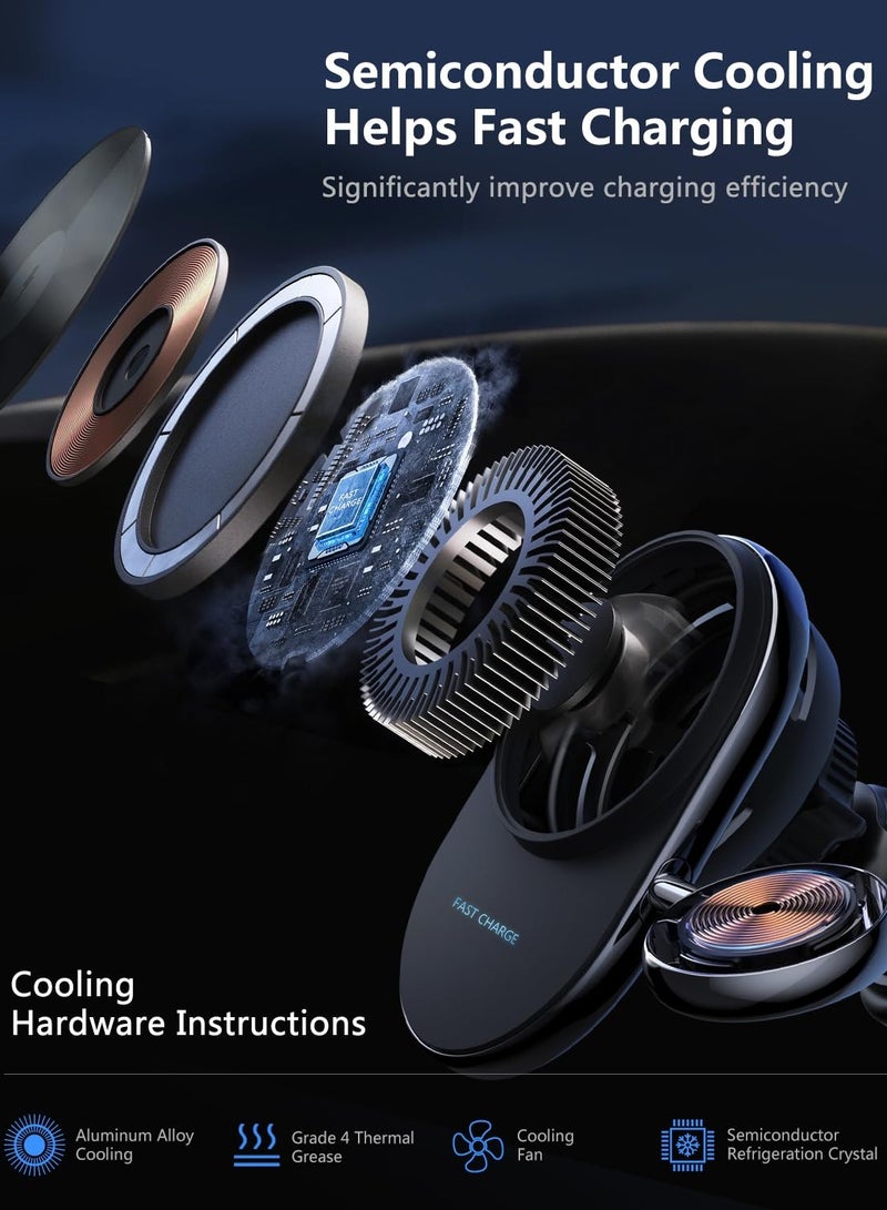 Excefore Magnetic Ice Cooling Wireless Car Charger Holder for Magsafe, 2 in 1 iPhone 15 Pro Max iWatch 9 Series Ultra SE, Charger Compatible with iPhone 15/14/13/12 Series, Detachable Watch Charger - Image 3