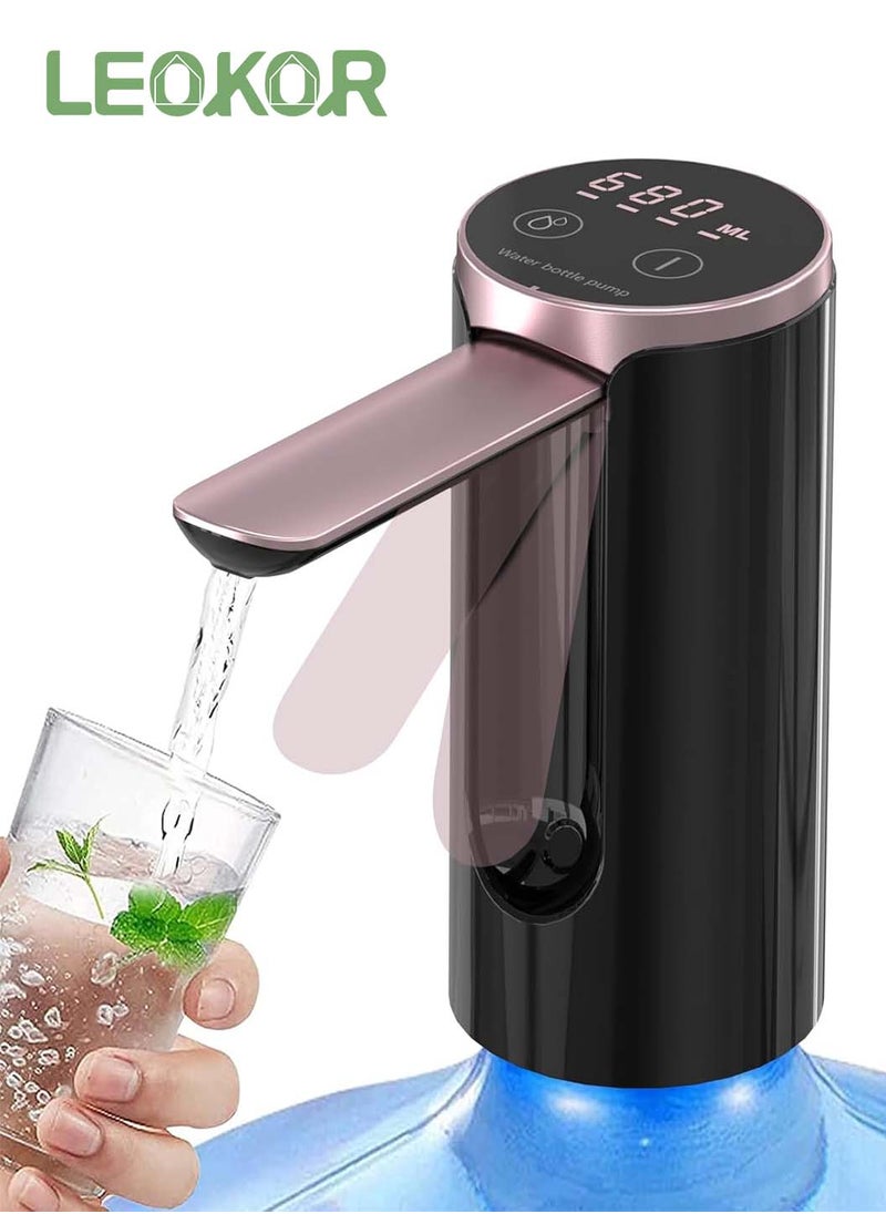LEOKOR Automatic Water Dispenser Pump, 3 Quantitative Settings Drinking Water Pump with LED Display, Foldable USB Rechargeable Electric Mini Water Pump (Black)  - Image 1