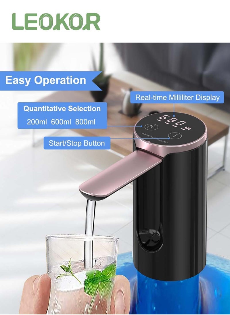 LEOKOR Automatic Water Dispenser Pump, 3 Quantitative Settings Drinking Water Pump with LED Display, Foldable USB Rechargeable Electric Mini Water Pump (Black)  - Image 2