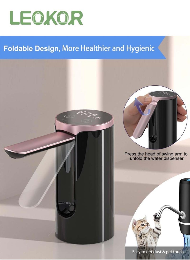 LEOKOR Automatic Water Dispenser Pump, 3 Quantitative Settings Drinking Water Pump with LED Display, Foldable USB Rechargeable Electric Mini Water Pump (Black)  - Image 3