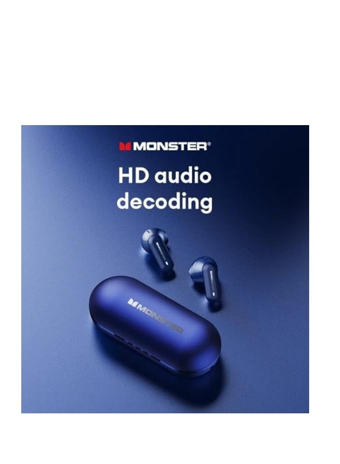 مونستر سماعات أذن بلوتوث لاسلكية للألعاب من مونستر XKT25، سماعة رأس للألعاب ذات زمن استجابة منخفض مع ميكروفون مدمج لسماعات إلغاء الضوضاء للألعاب باللون الأزرق - Image 3